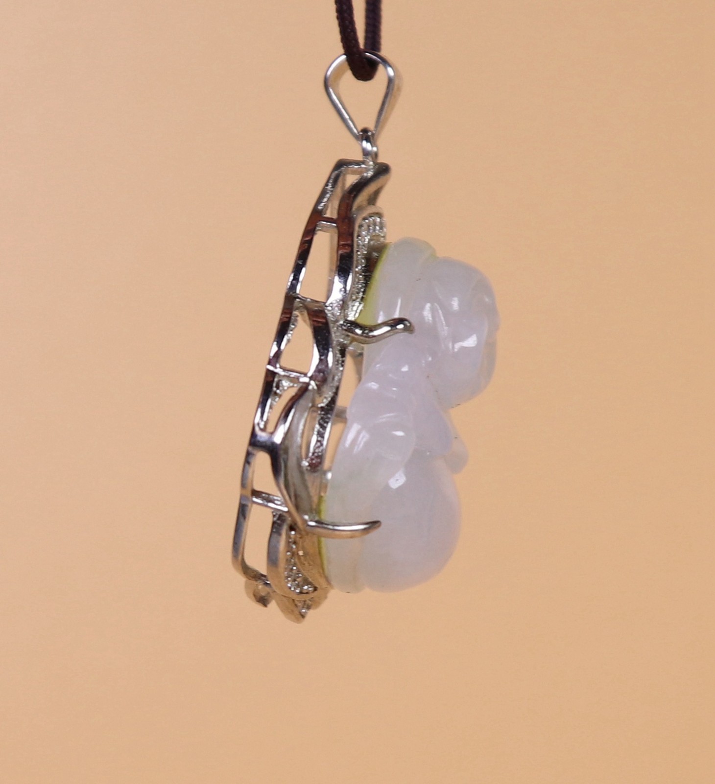 Certified 925 Silver Inlay Green Natural A jadeite Maitreya Buddha Pendant 32531