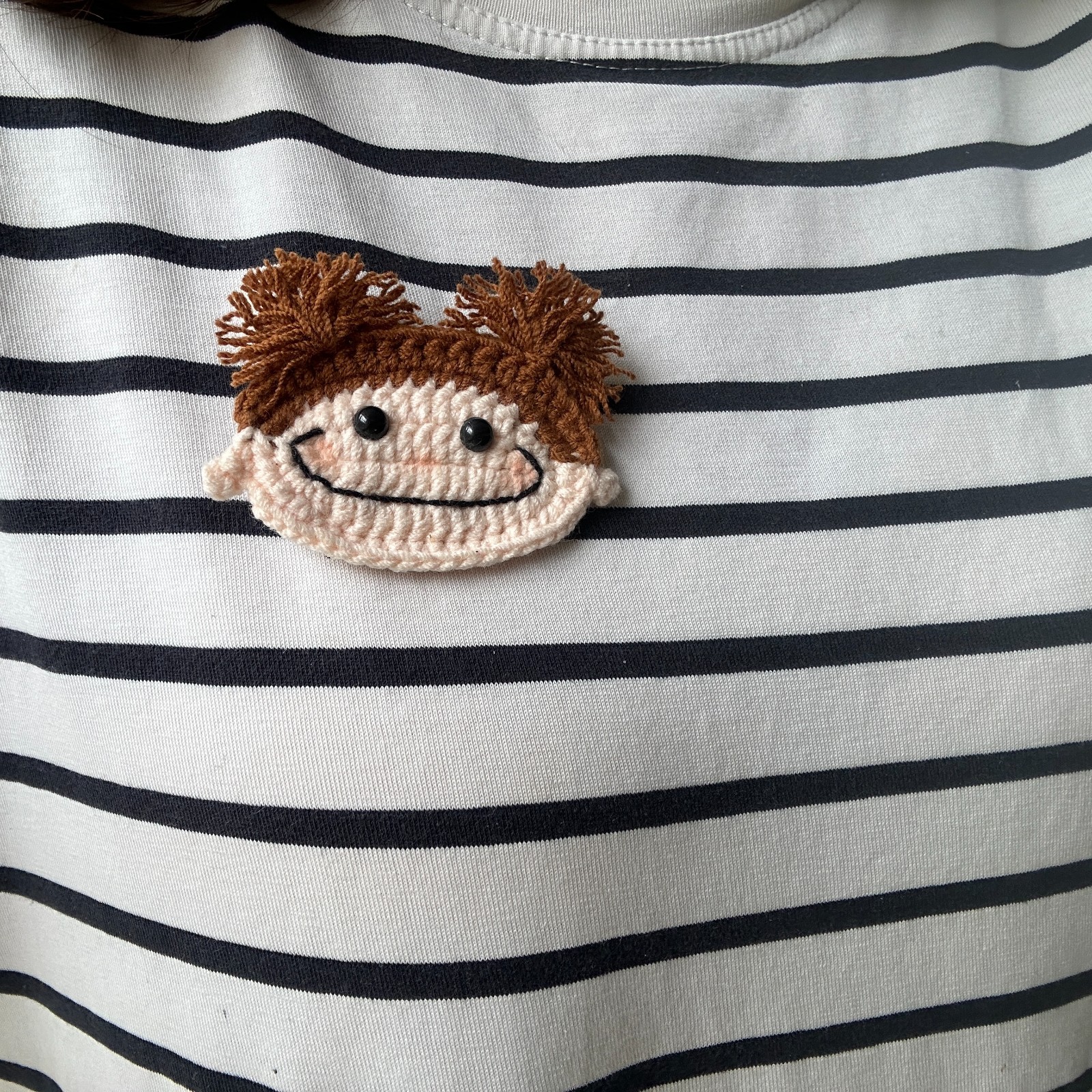 Handmade Crochet GirlClip Cute Double Buns Doll Face Brooch Amigurumi Badge Gift