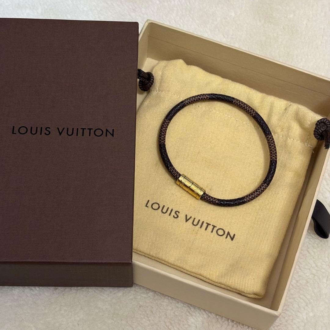 Louis Vuitton Damier Bracelet Keep It With Box Brown Gold Used