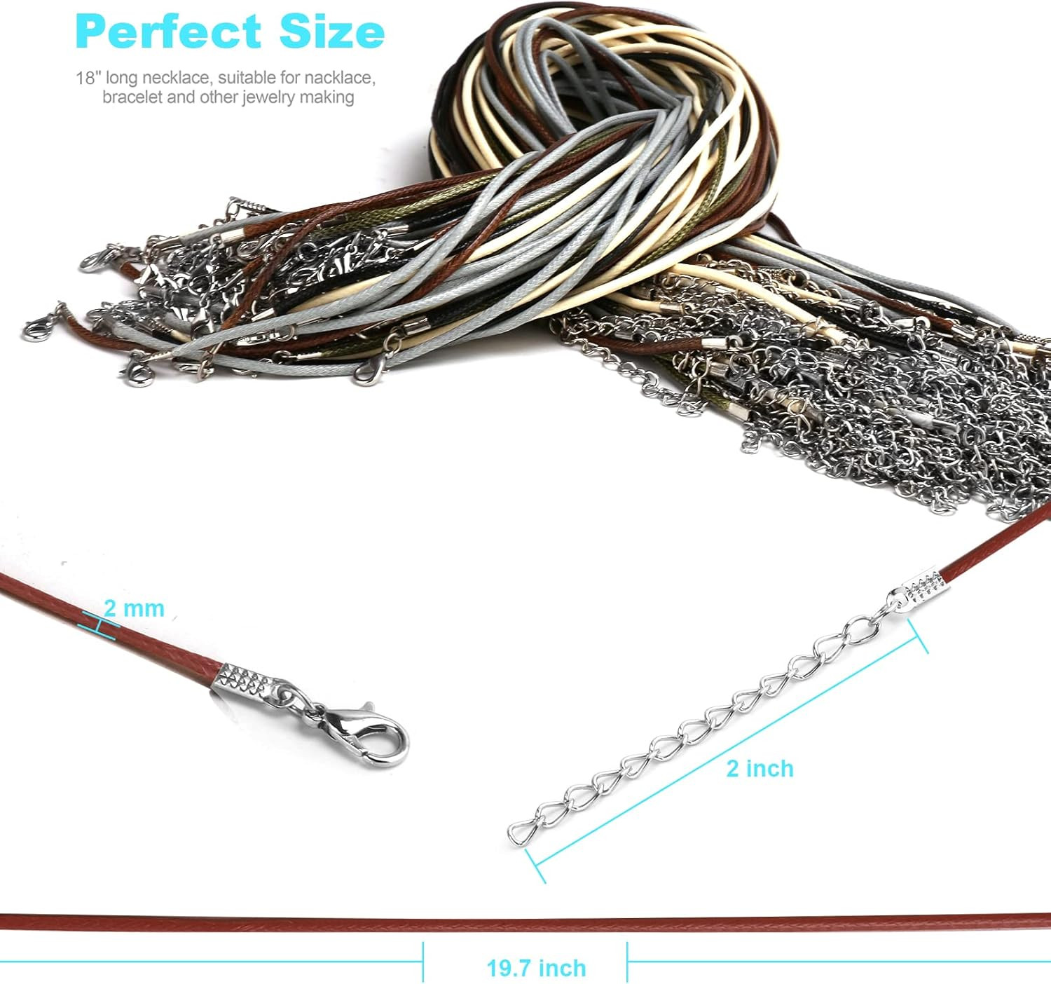 100 Pcs Leather Necklace Cord with Clasps, Rope Necklace String, 5 Colors Neckla