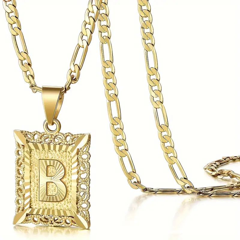 18K Gold Plated Letter B Square Pendant Necklace Initial Chain Men Women Gift