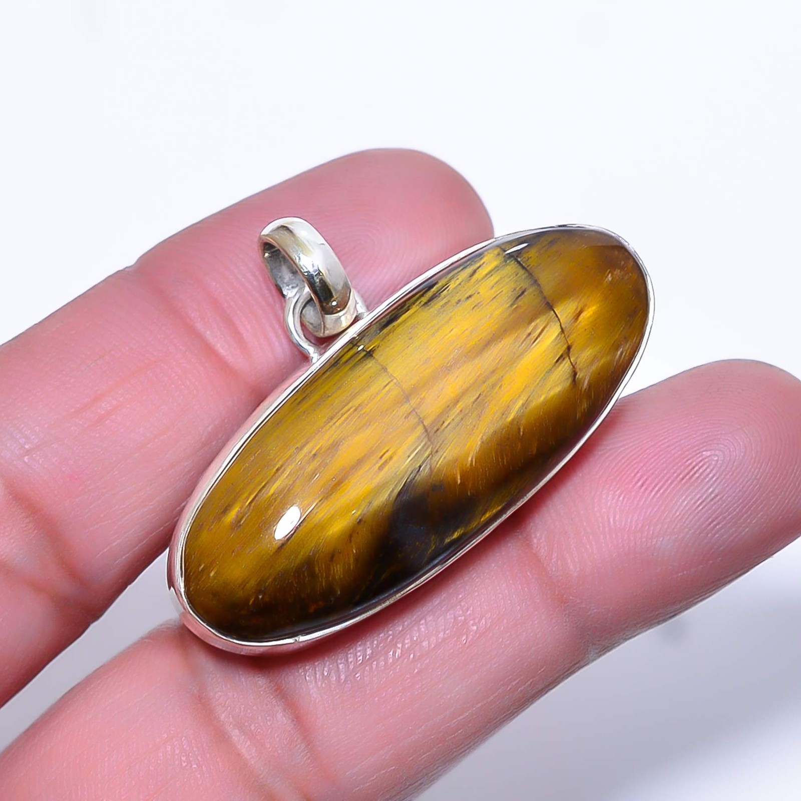 Yellow Tiger Eye – South Africa 925 Sterling Silver Jewelry Pendant 1.09″ T87