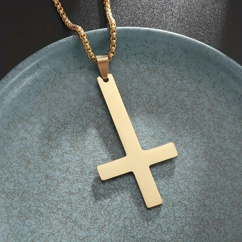 Gold Saint Peter’s Cross Necklace Inverted Stainless Steel Pendant Punk Goth