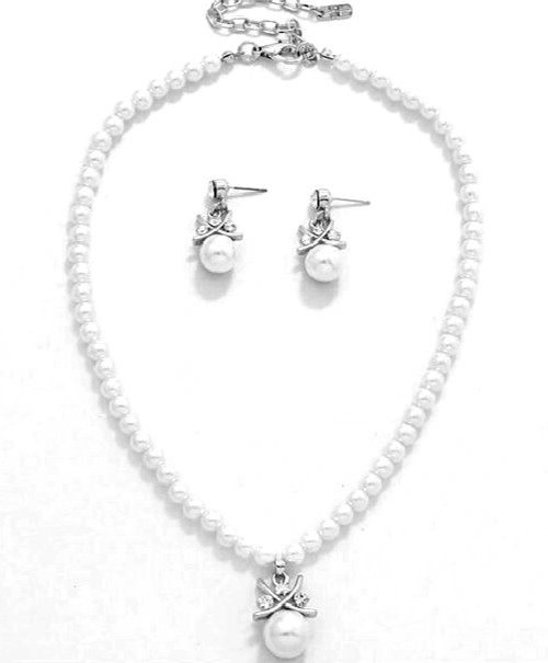 CLEARANCE CLASSIC WHITE PEARL CRYSTAL BRIDAL, CASUAL FORMAL NECKLACE JEWELRY SET