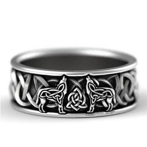 Celtic Knot Wolves Stainless Ring Band Trinity Knot Viking Wolf Jewelry