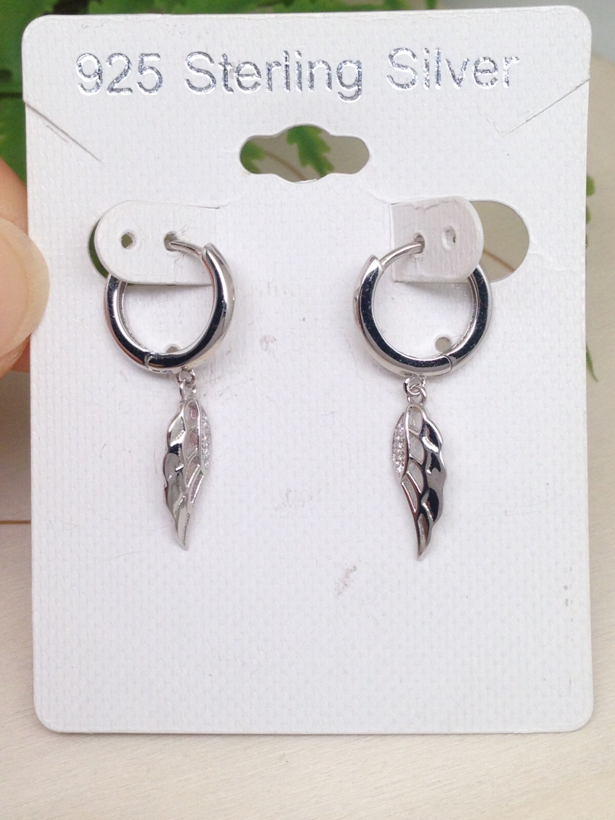 925 Sterling Silver CZ Angel Wing Dangle Huggie Hoop Earrings Women Girls 1.10″