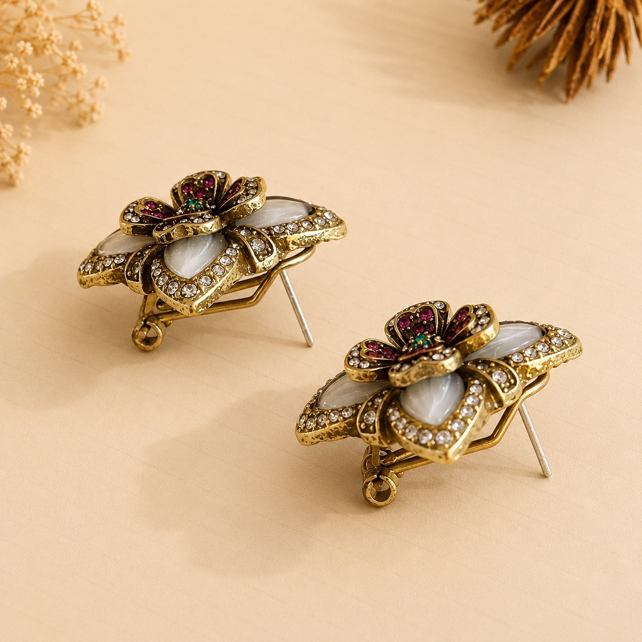 Flower Statement Earrings, Vintage Inspired Jewelry, Romantic Pearl Earrings