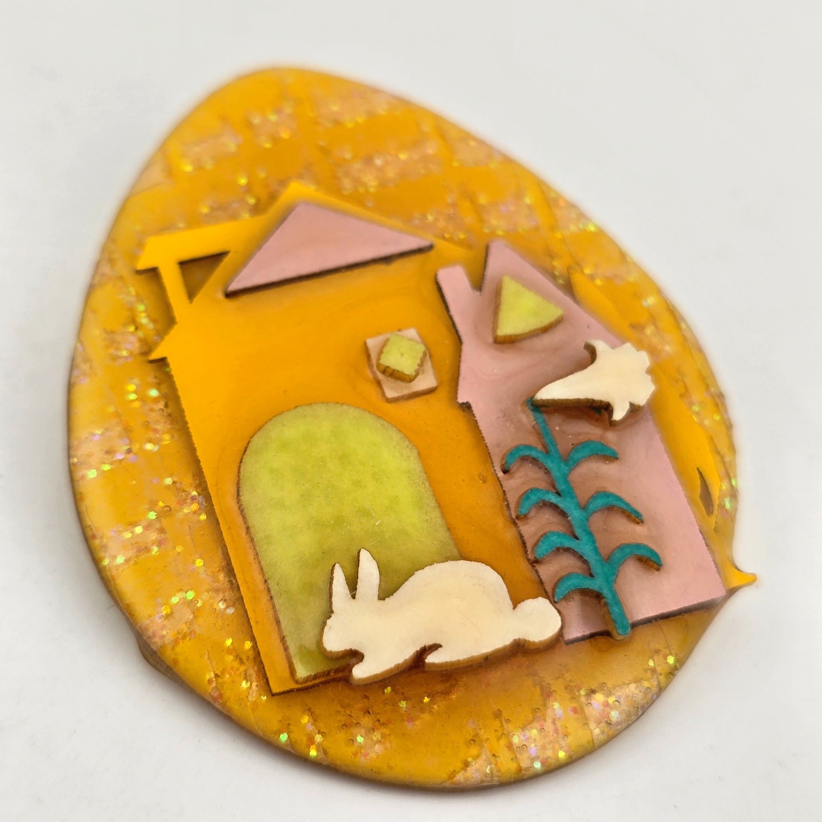 Easter House Pins by Lucinda Egg Shape Bunny Rabbit Pink