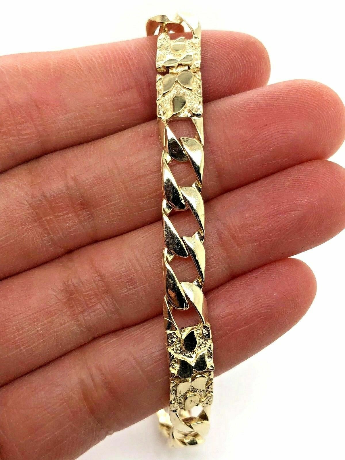 10k Yellow Gold Solid Cuban & Nugget Link Chain Bracelet 7.5″ 6.5mm 10.5 grams