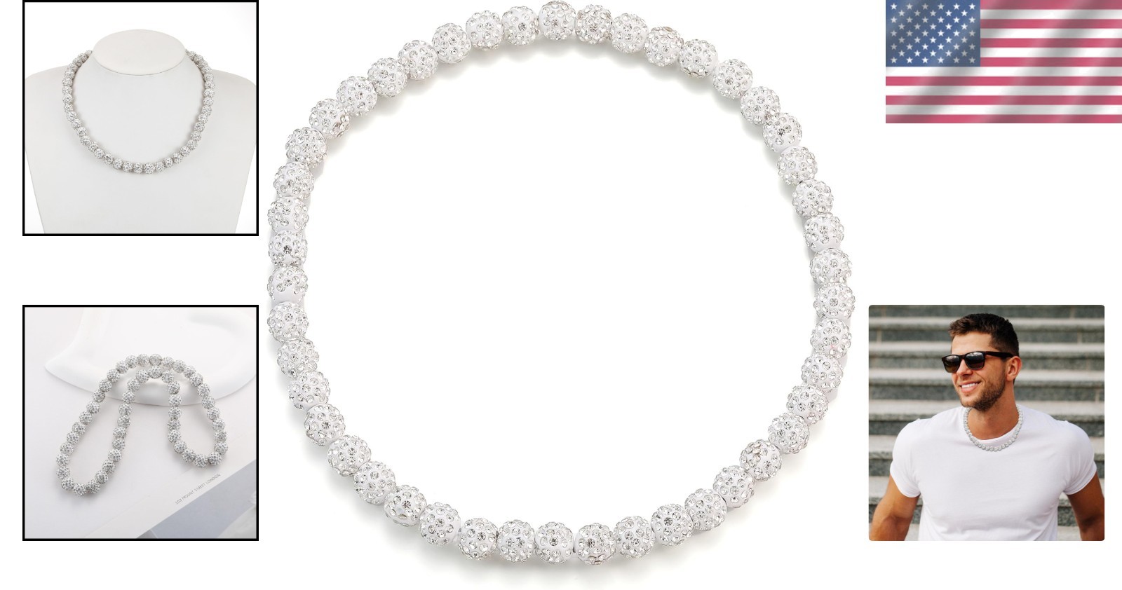 Baseball Beaded Chain Necklace for Men,Bling Ice Collection Baseball Necklace Gi