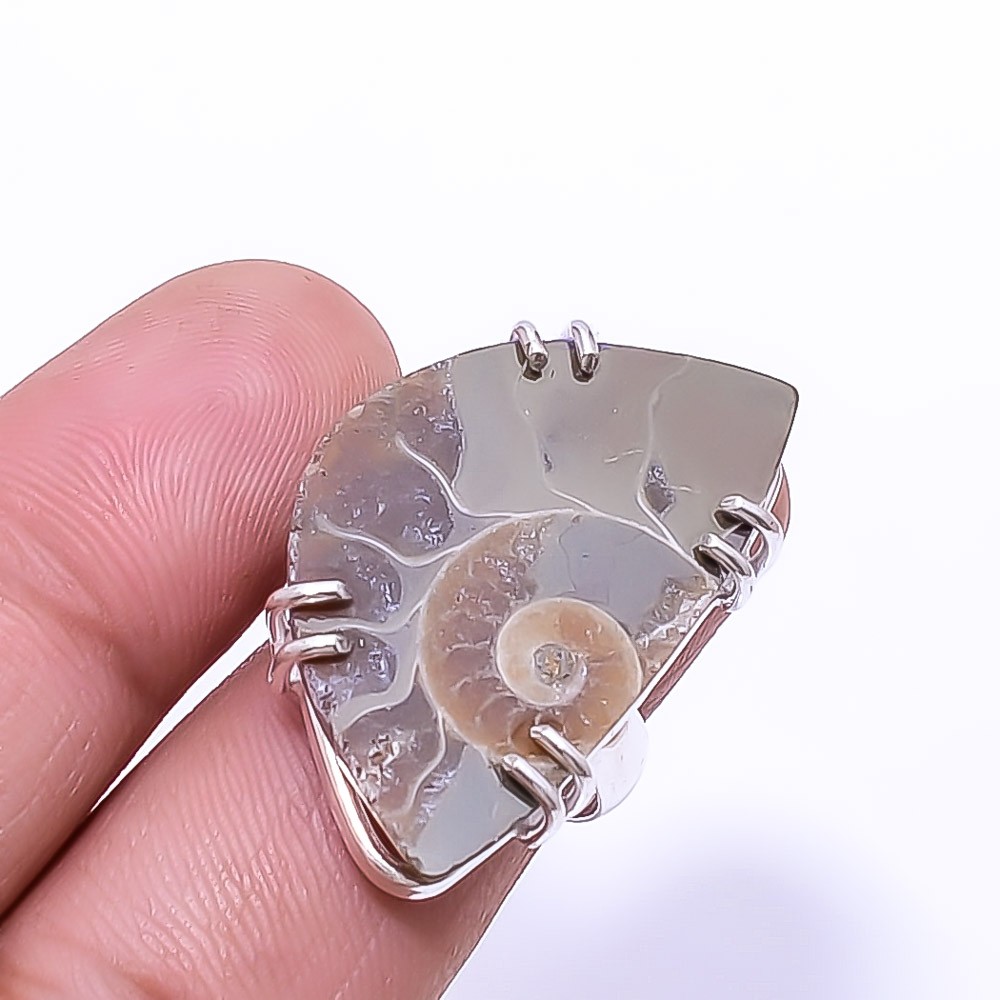 Cleoniceras Cleon Ammonite -Fossil 925 Sterling Silver Ring s.7 R35, Christmas