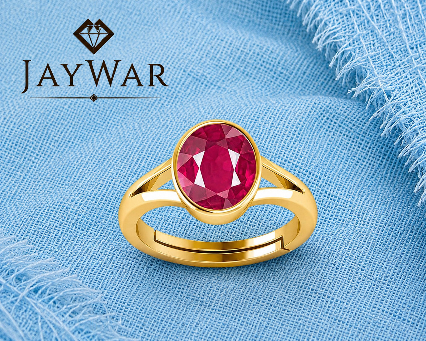 JAYWAR Adjustable Ruby Gemstone Ring Panchdhatu Gold Plated Unisex Certified