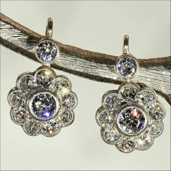 Simulated 2.10CT White Round Cut CZ Retro Bezel Set Women Earrings In 935 Silver
