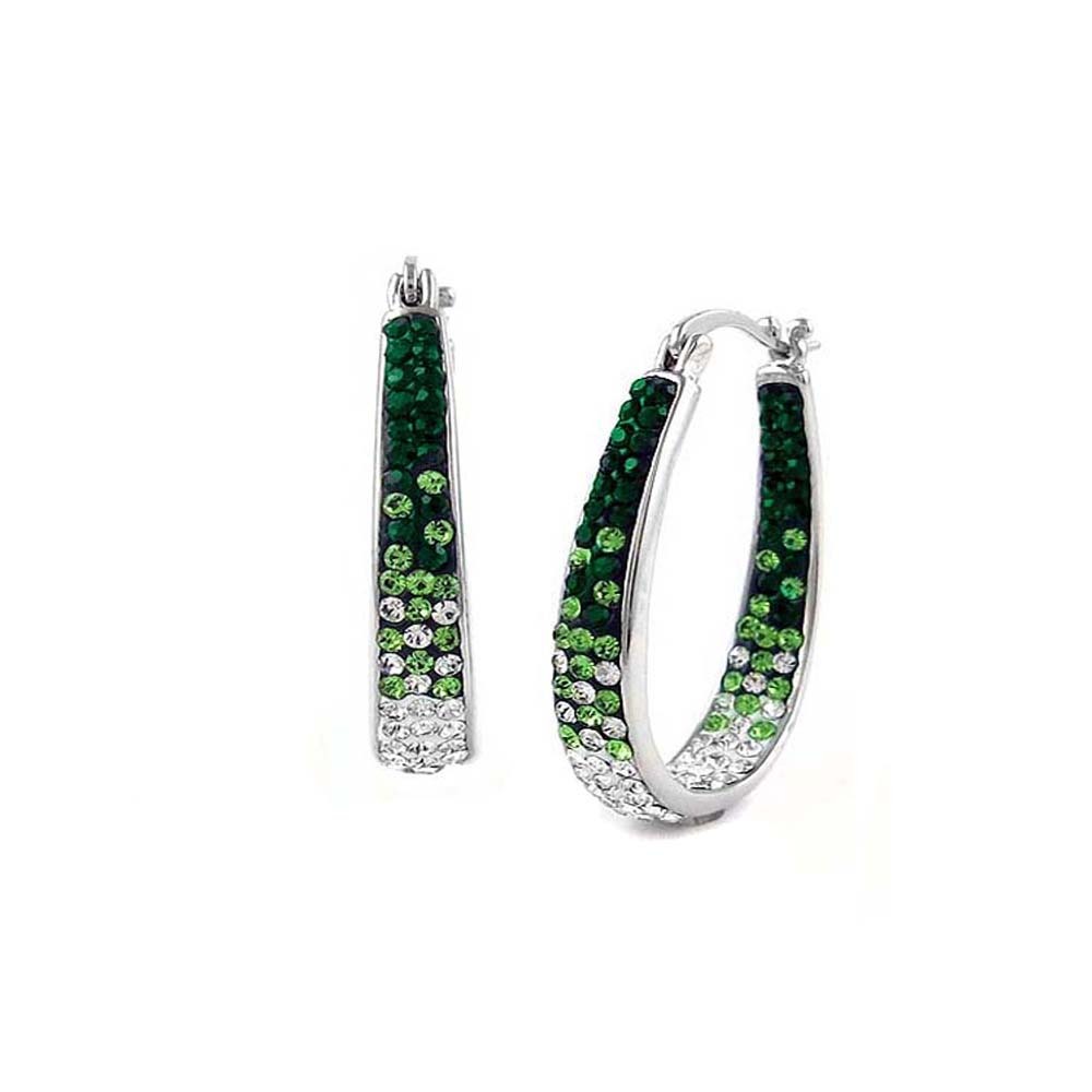 Women’s 18Kt White Gold Plated Austrian Crystal Green Ombre Inside Outside Hoop