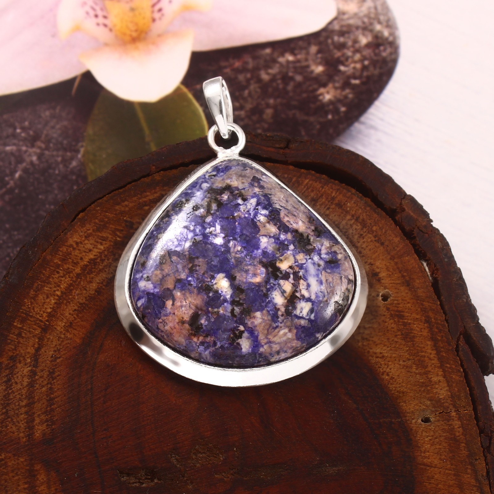 Natural Sodalite Heart Gemstone Pendant German Silver Handmade Jewelry For Gift