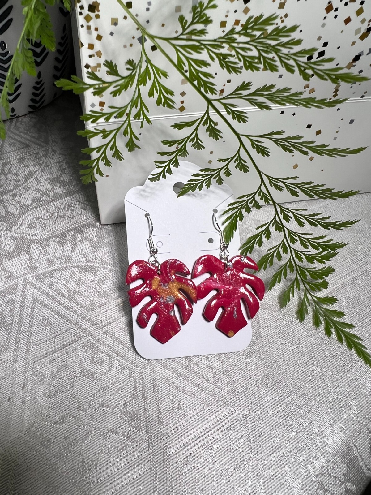 MONSTERA CLAY EARRINGS HANDMADE, GLAZED GREAT GIFT IDEA (SELECT FROM PHOTOS) #2