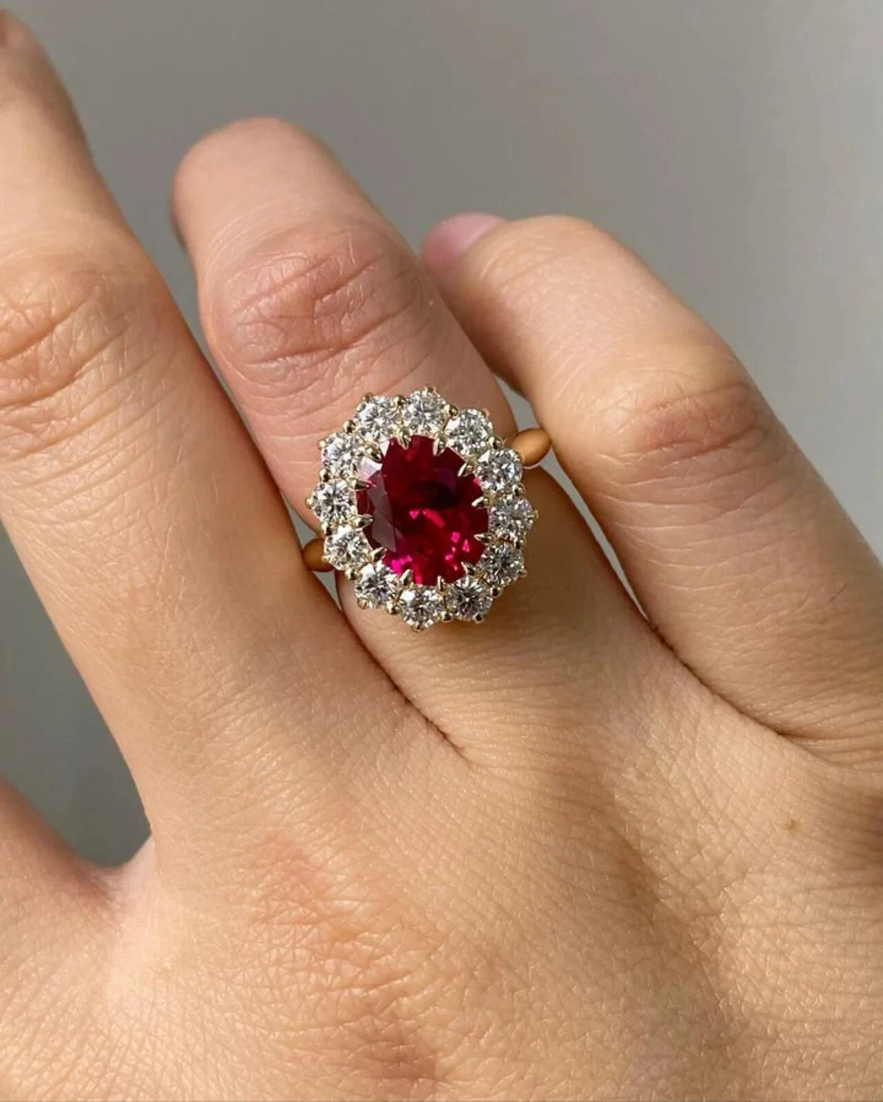 2.50Ct Oval Cut Simulated Red Ruby Halo Engagement Ring 14K Yellow Gold Plated