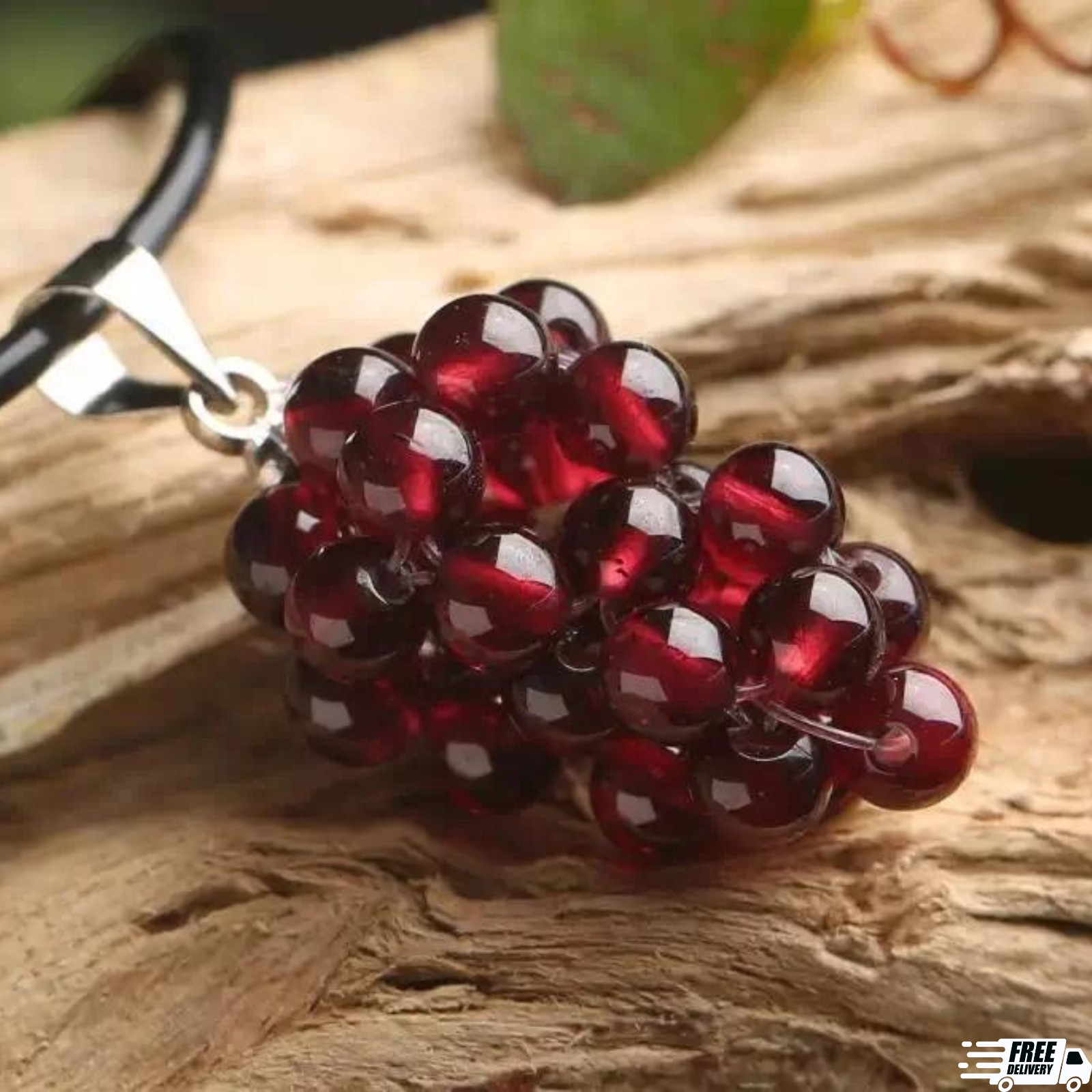 Natural Garnet Stone Grape Pendant Burgundy Gemstone Charm Necklace Handmade