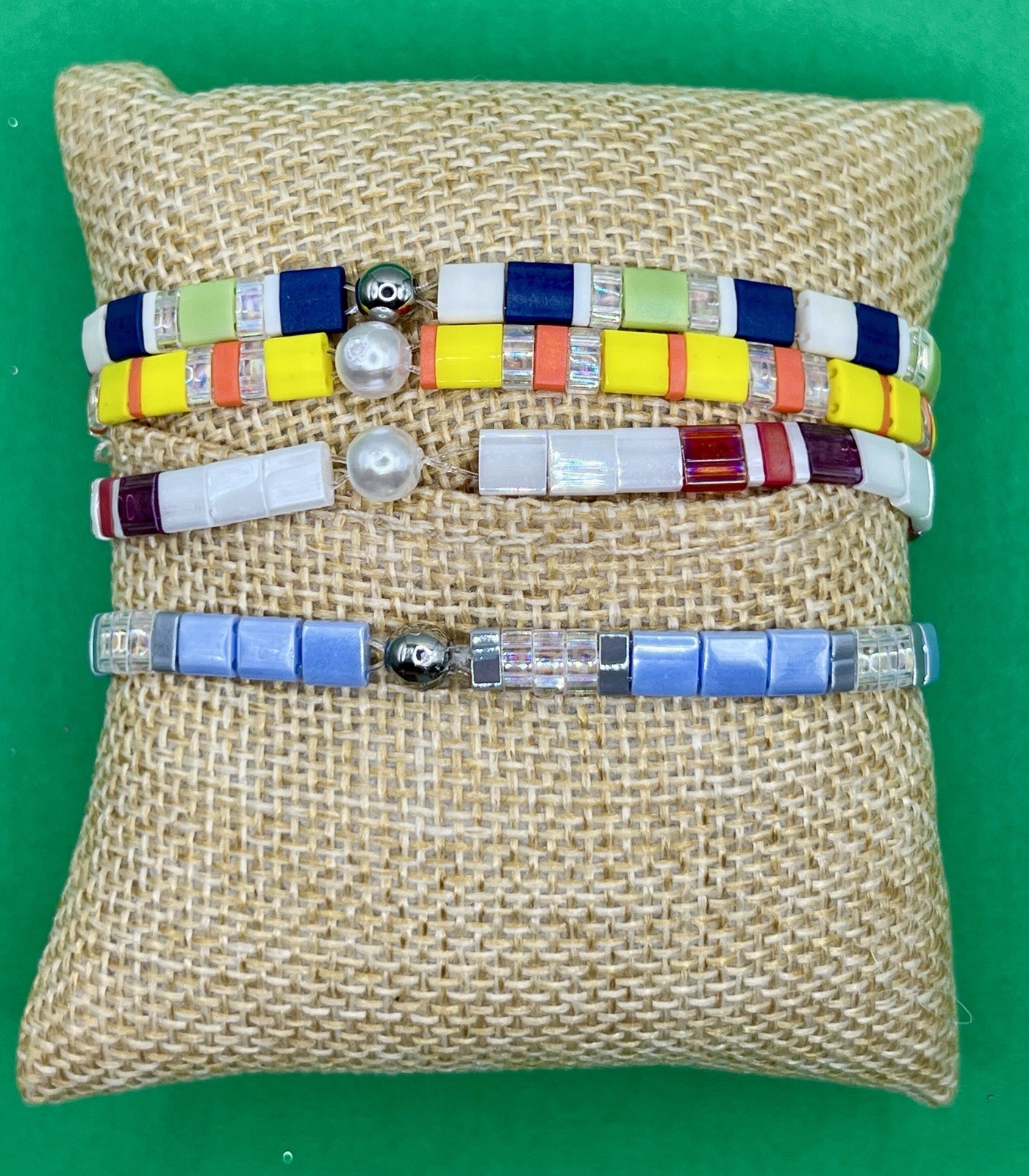 Elastic Tila Bead Bracelet 6.5 Inches: Yellow/Orange
