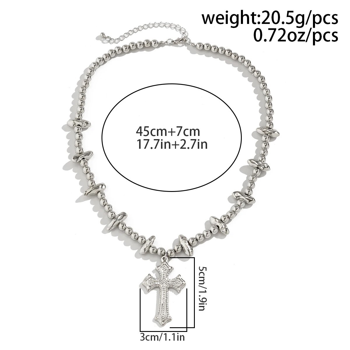 Cross Pendant & CCB Strand Beads Chain Necklace Choker Hip Hop Jewelry