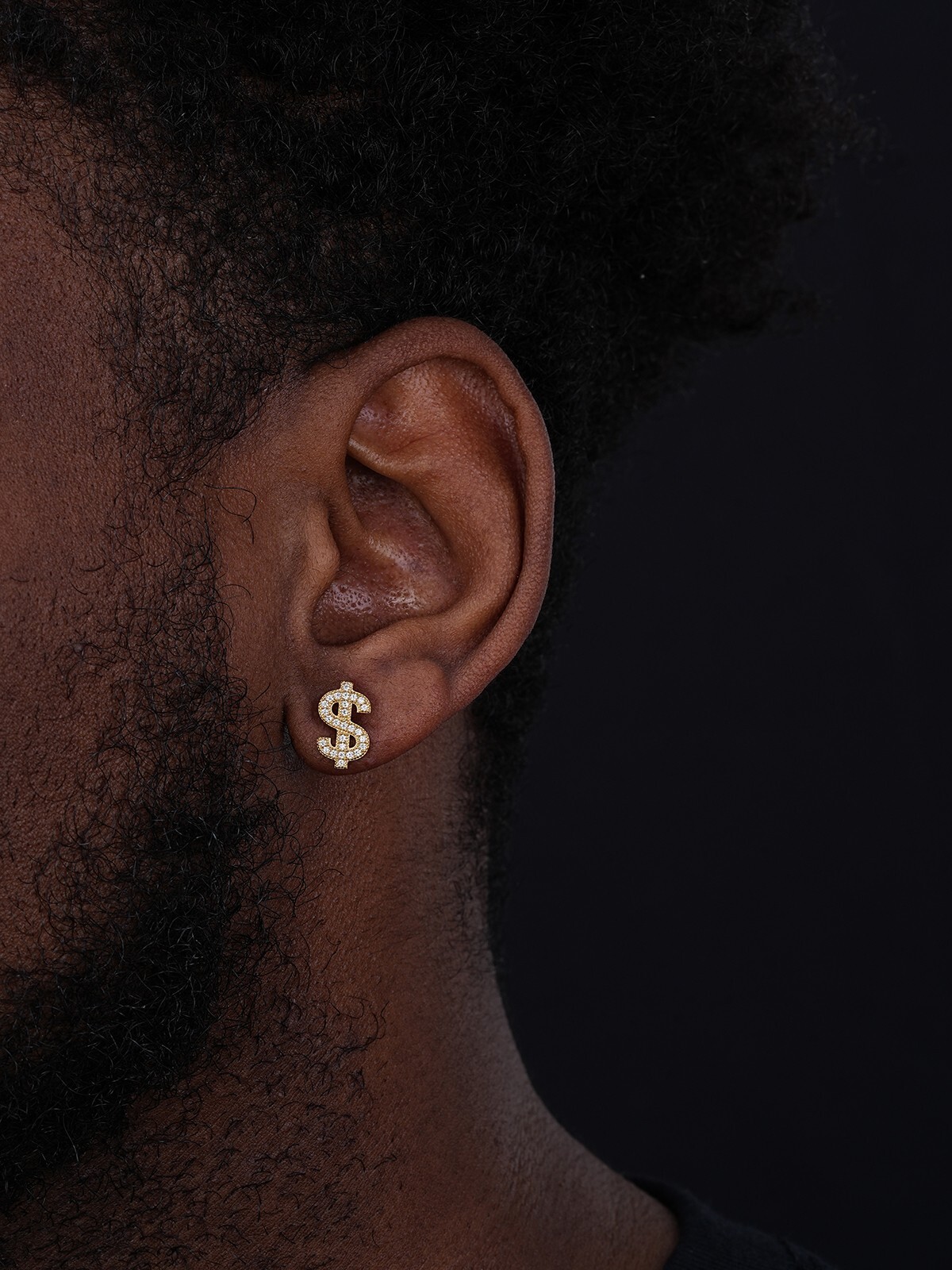 Real 925 Sterling Silver 14k Gold Men Ladies Dollar Sign $ Earrings Studs Iced