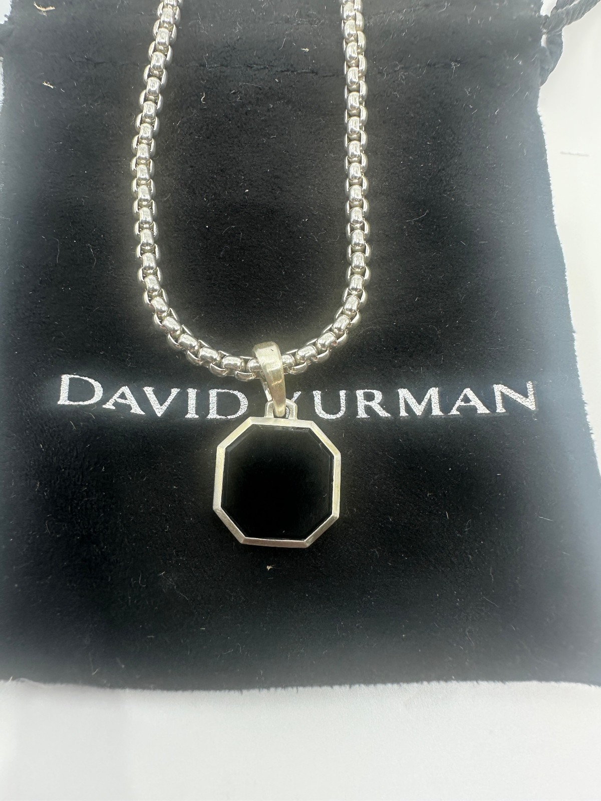 Authentic David Yurman 16mm Black Onyx Amulet Pendant Necklace Sterling Silver