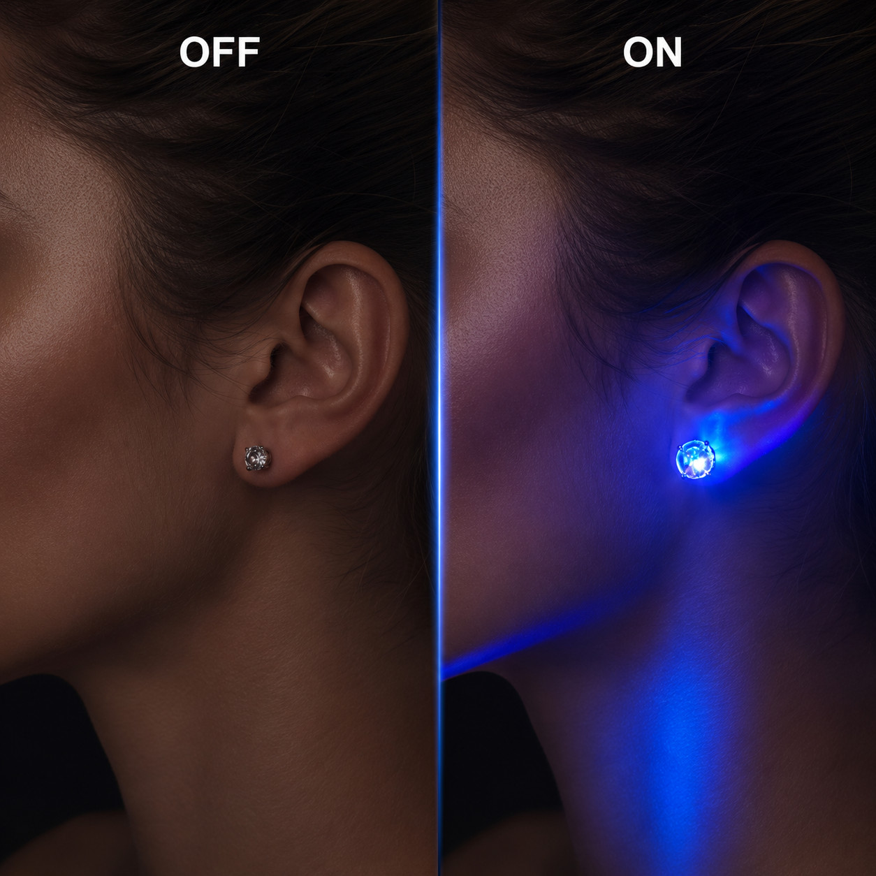 Blue LED Light Up Earrings Glowing Crystal Stud Earrings for Women Girls