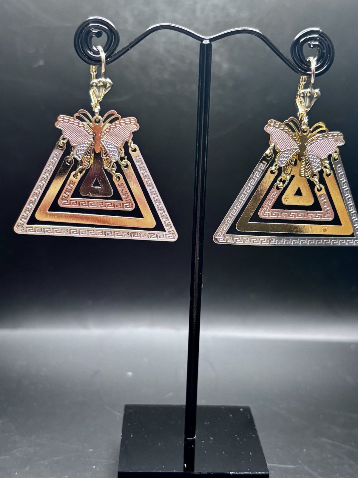 Highest Quality Rose White Yellow Triangle Shapes Butterfly Gold Filled Earrings