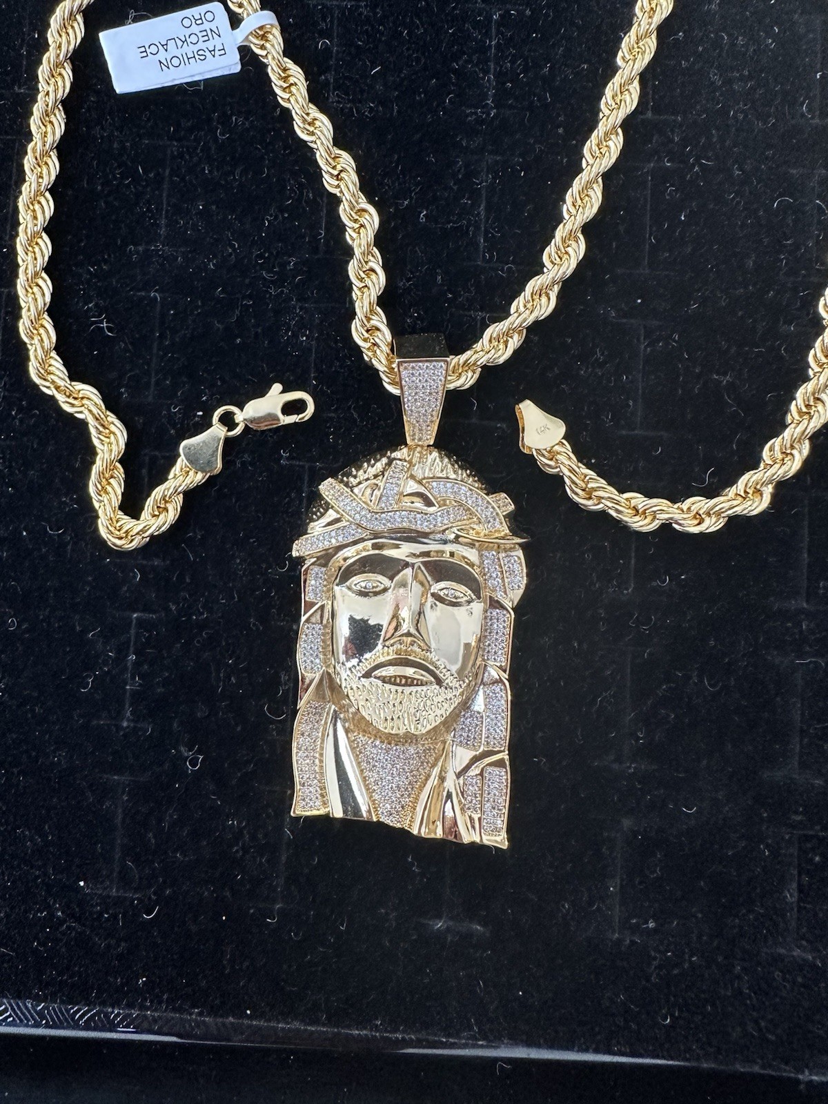 New Gold Palted Cz Jesus Pendant Charm With New Gold Plated Necklace Chain