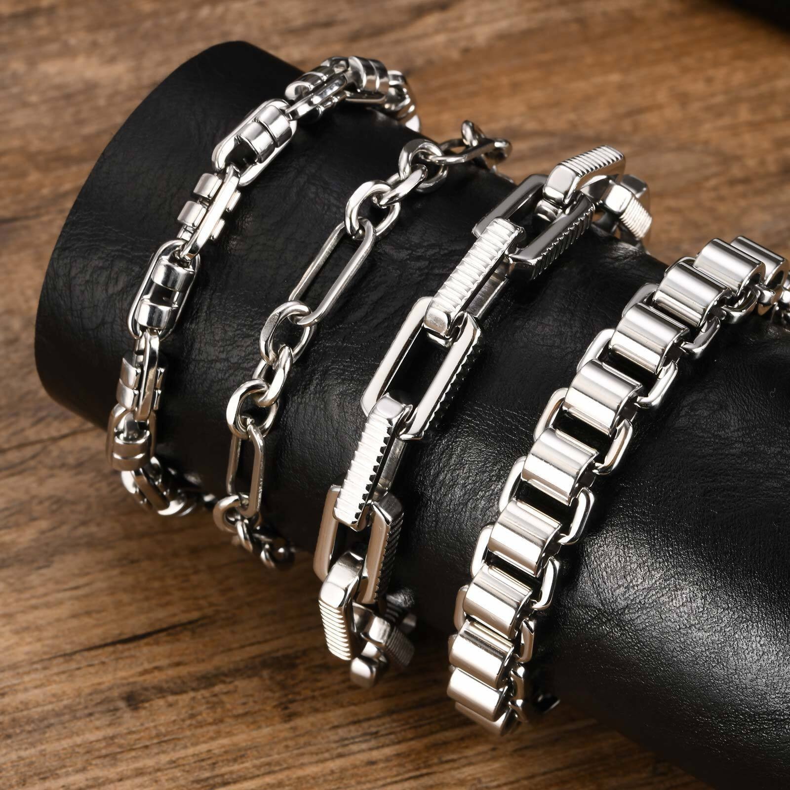 Stainless Steel Chunky Handmade Rolo Link Bracelets Paperclip Wristband Unisex