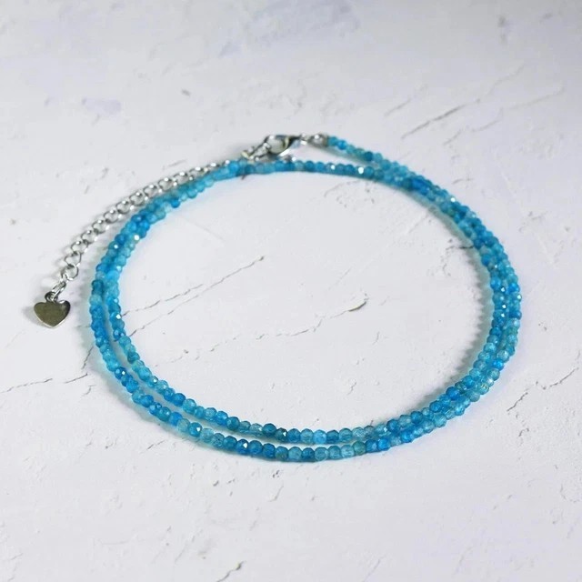 2mm Blue Apatite Choker Necklace Dainty Crystal Beaded Minimalist Gift for Her