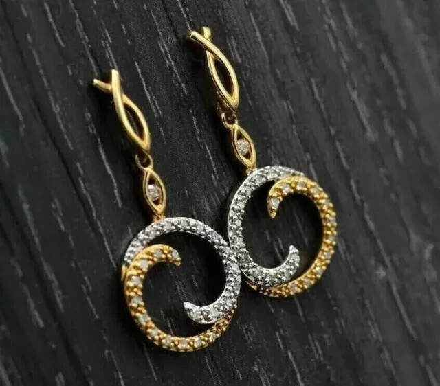 2Ct Round Cut Simulated Diamond Drop Dangle Earrings 14k Yellow Gold Plated