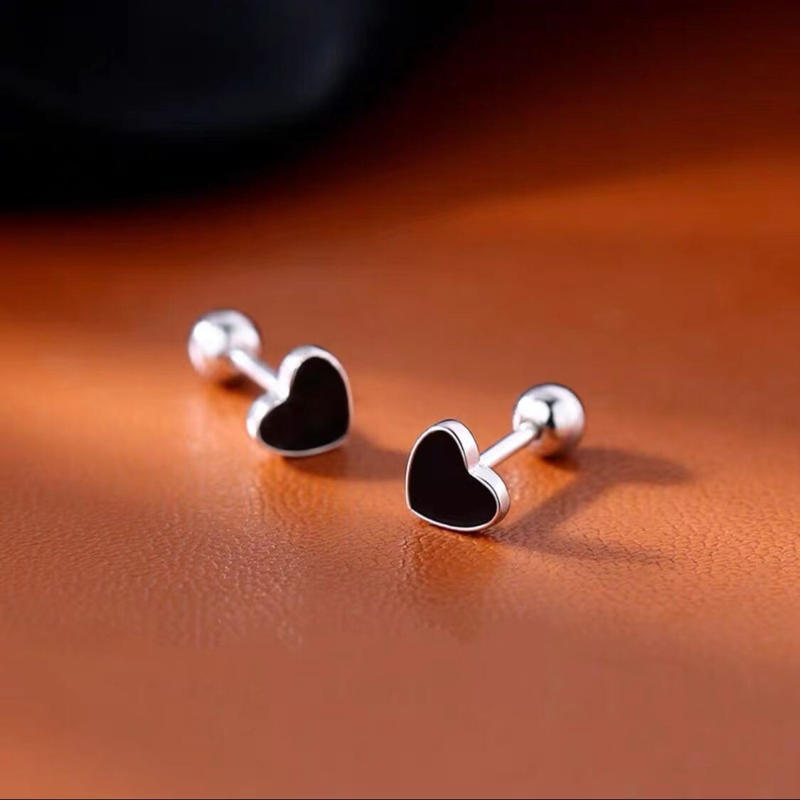 Women’s Silver Black Heart Stud Earrings Surgical Steel Minimalist Jewelry Gift