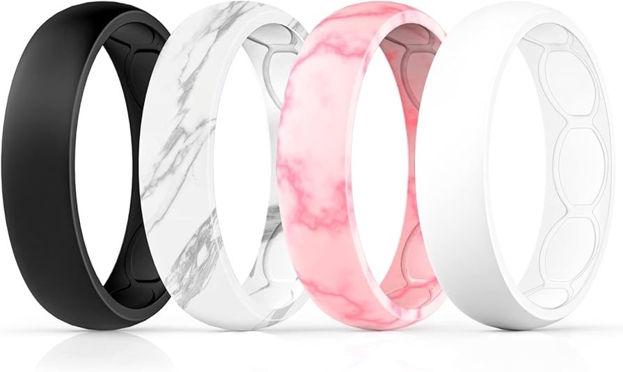 4 pcs Breathable Designed Silicone Wedding Ring for Women, 5.7mm Silicone Rubber