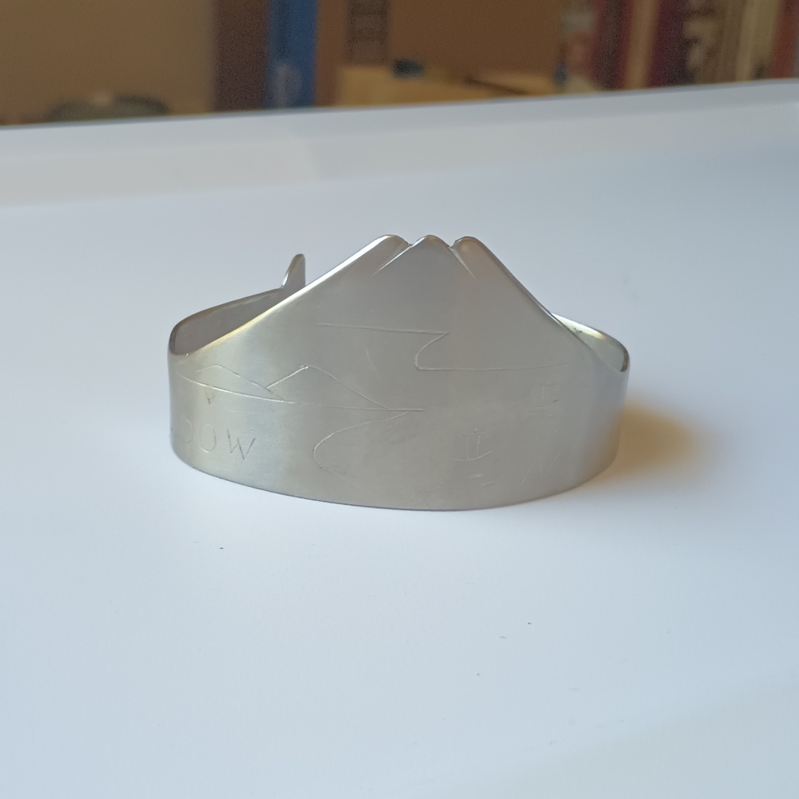 Mountain Shape Aluminum Silver Tone Cuff Bracelet Engraved “1946” Nature