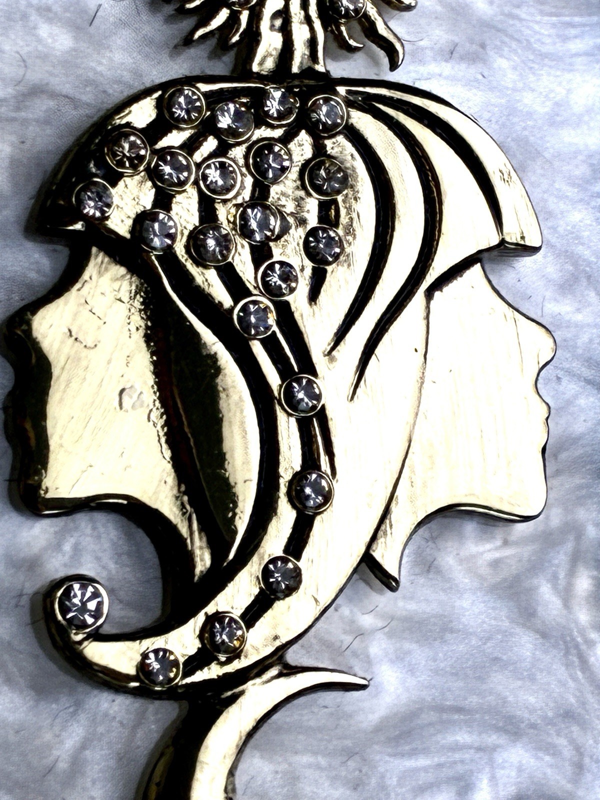 Gemini Zodiac Celestial Pendant Necklace Gold Tone Mother of Pearl Rhinestone