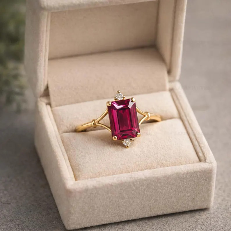 simulated Pink Sapphire Ring, Brass Gold Alloy , Birthday Gift Her, Women Ring