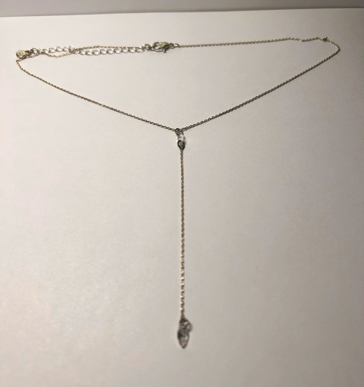 Silver Tone Metal Y-Drop Lariat Cable Chain Necklace Adjustable Lobster Clasp