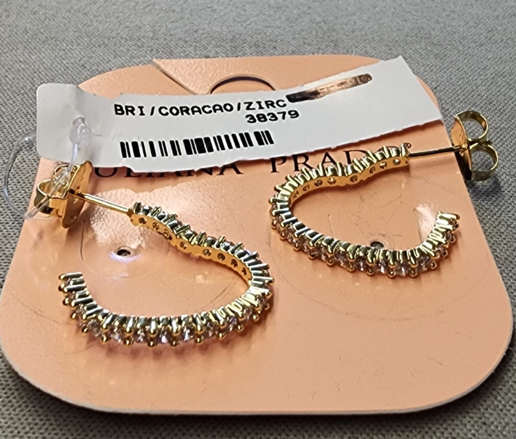 Juliana Prado 18K Gold Plated Coracao Cubic Zirconia Hoop Earring 19mm