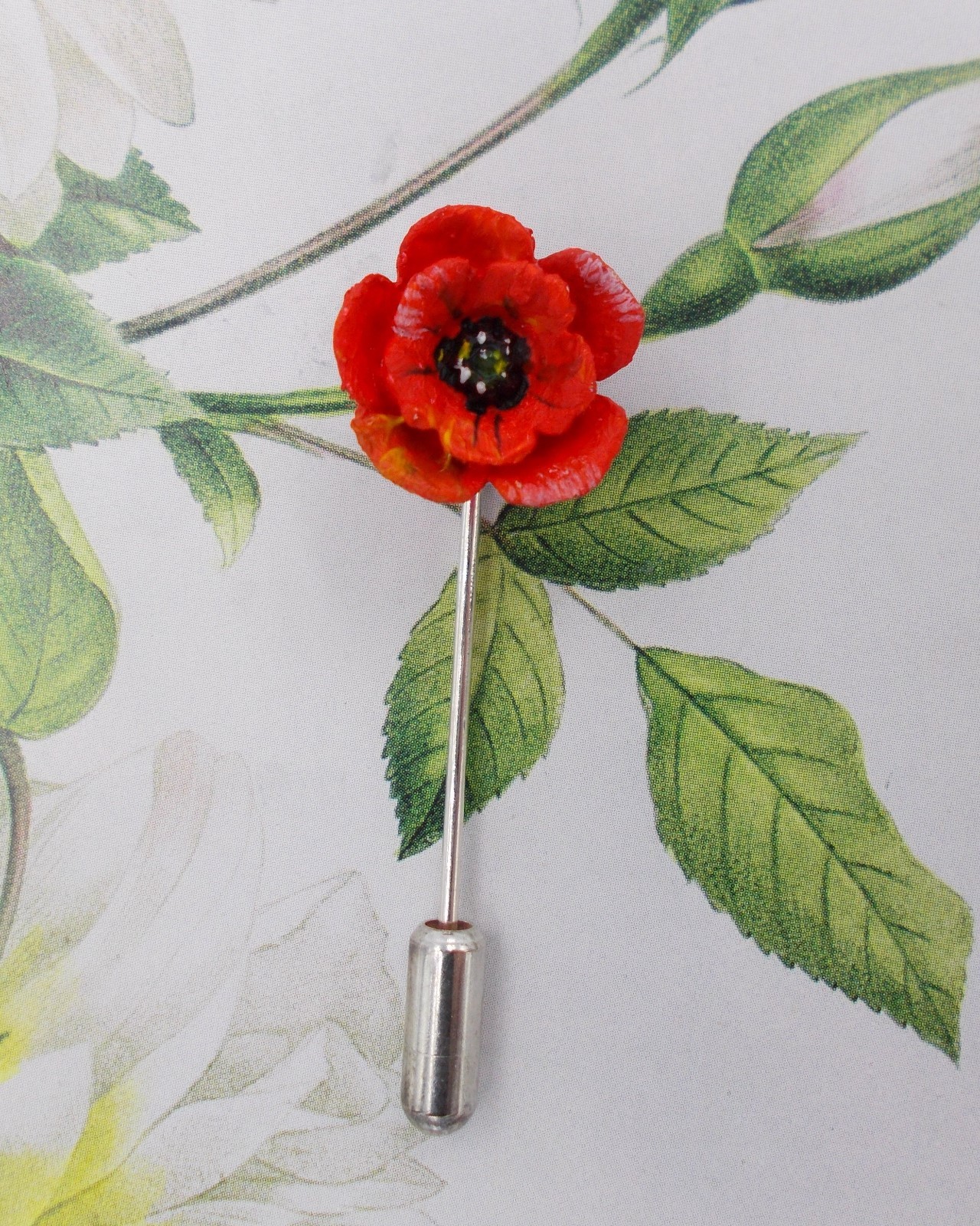 Tiny RED POPPY Lapel Flower Commemorative Remembrance Flower HAND PAINTED