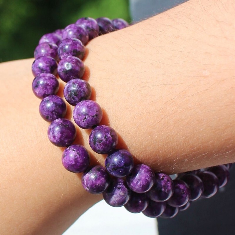 Natural Charoite Stone Beaded Bracelet Purple Gemstone Stretch Bracelet Handmade