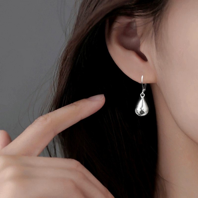 Minimalist Silver Plated Alloy Polished Eeardrop Hanging Fashion Drop Earrings
