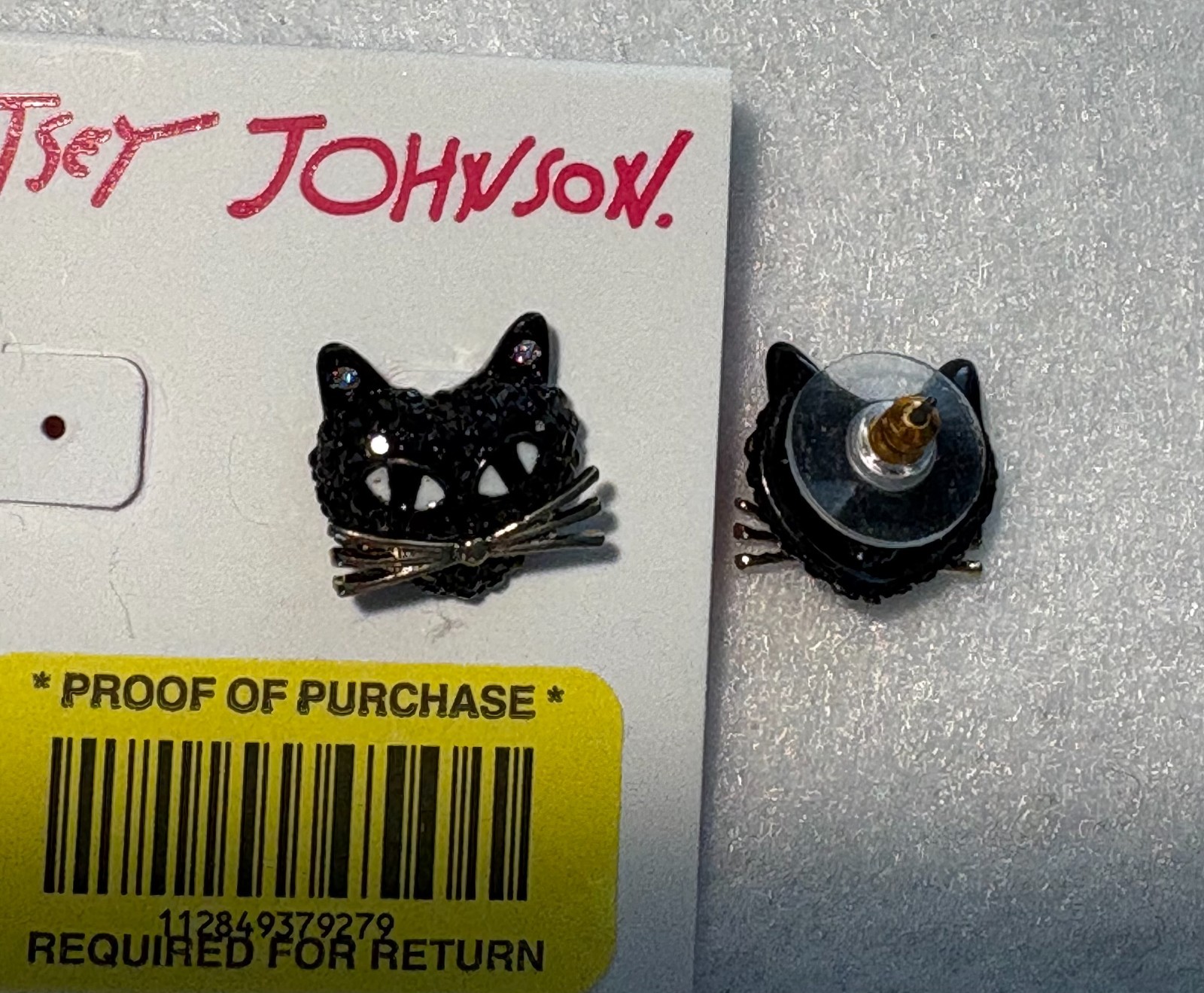 Betsey Johnson Black Crystal Cat Necklace and Earrings set