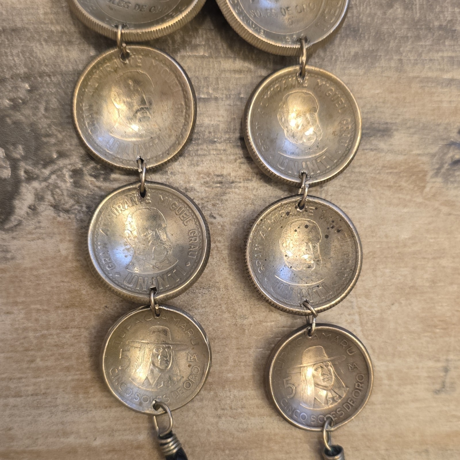 Vintage Peruvian Coin Artisan Made Necklace 9 Coins Soles De Oro