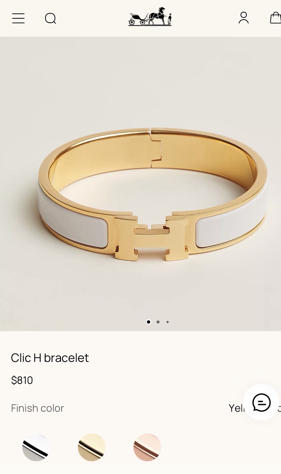 Hermès Clic H Enamel Hinged Bangle Bracelet H Shape Gold White France