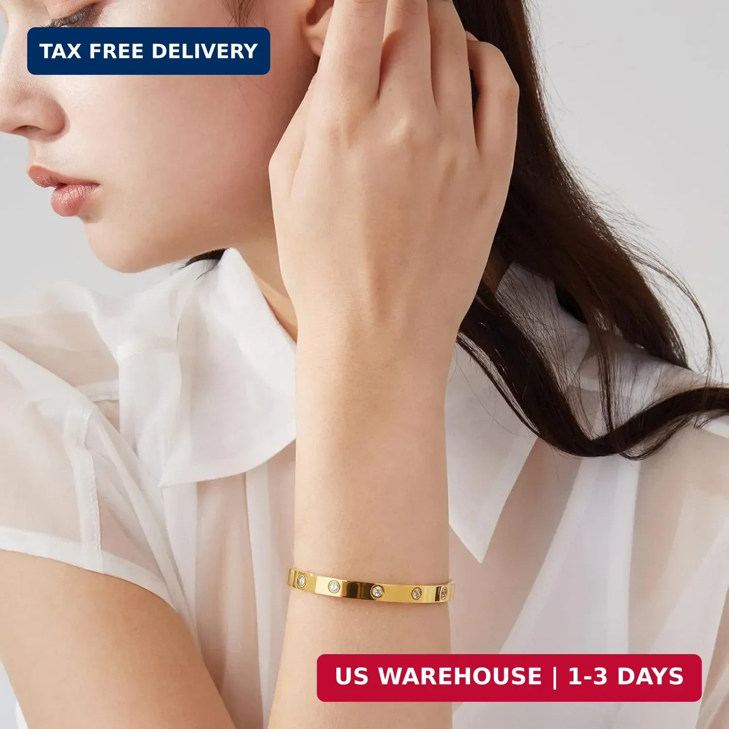 PDWZNBA 18K Gold-Plated Love Friendship Bracelets Trendy Stainless Steel Bangle