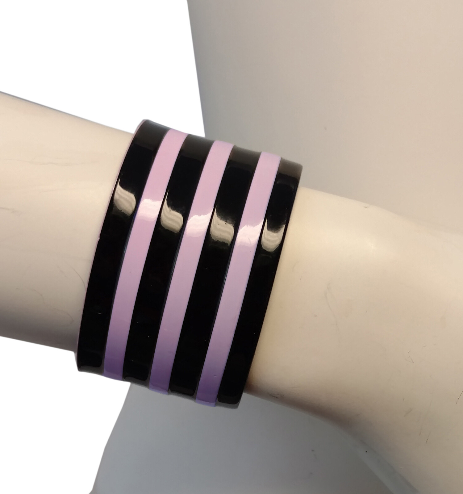 Vintage Vinyl Stripe Black Lilac Purple Pastel Cuff Wrap Bracelet 7″