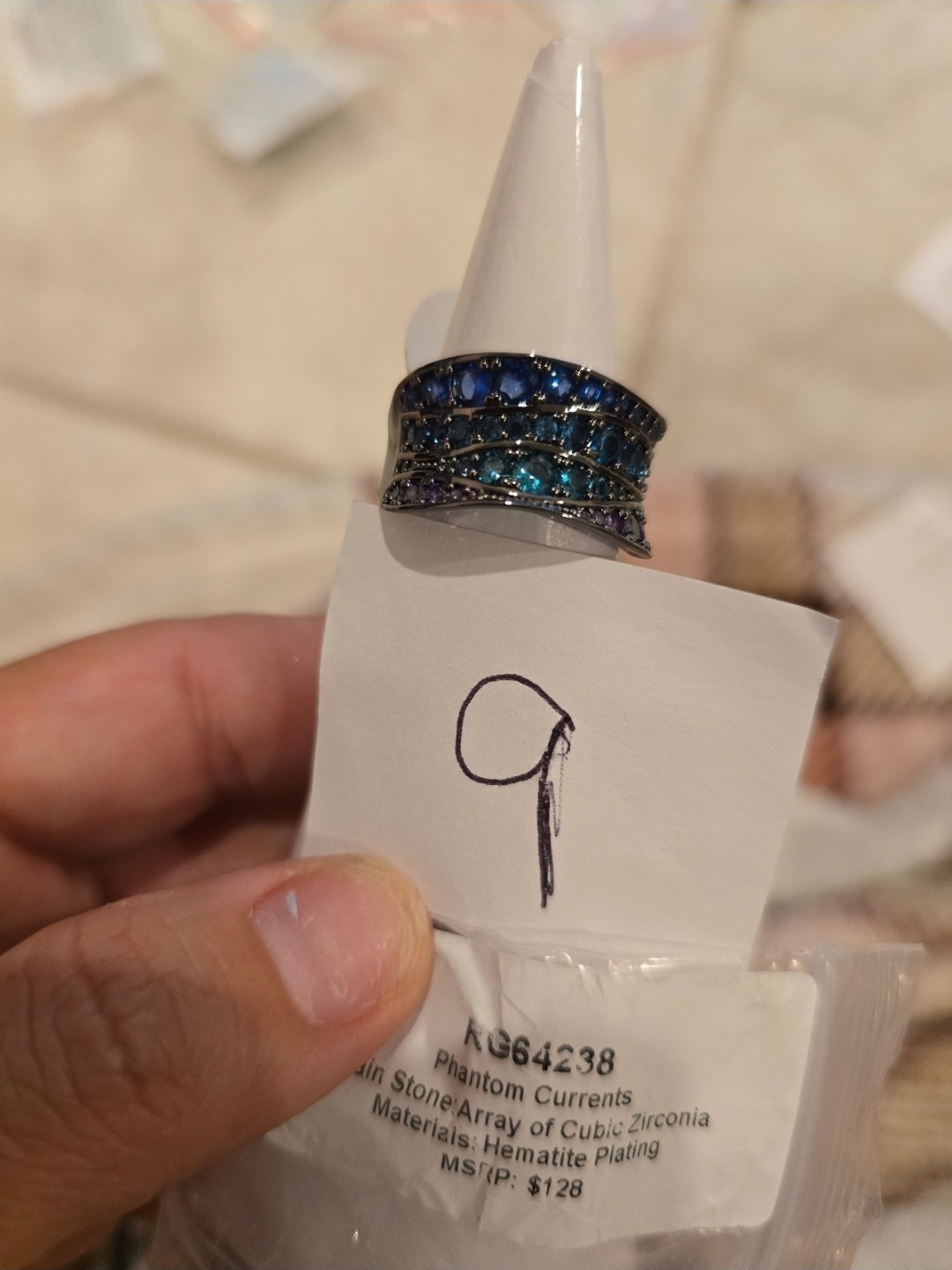 Hematite Plated Blue Cubic Zirconia CZ Band Ring Size 9 RG64238