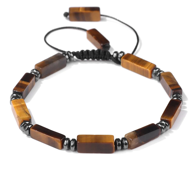 Natural Stone Bracelet Rectangle Lapis Lazuli Agates Tiger Eye Beads Adjustable