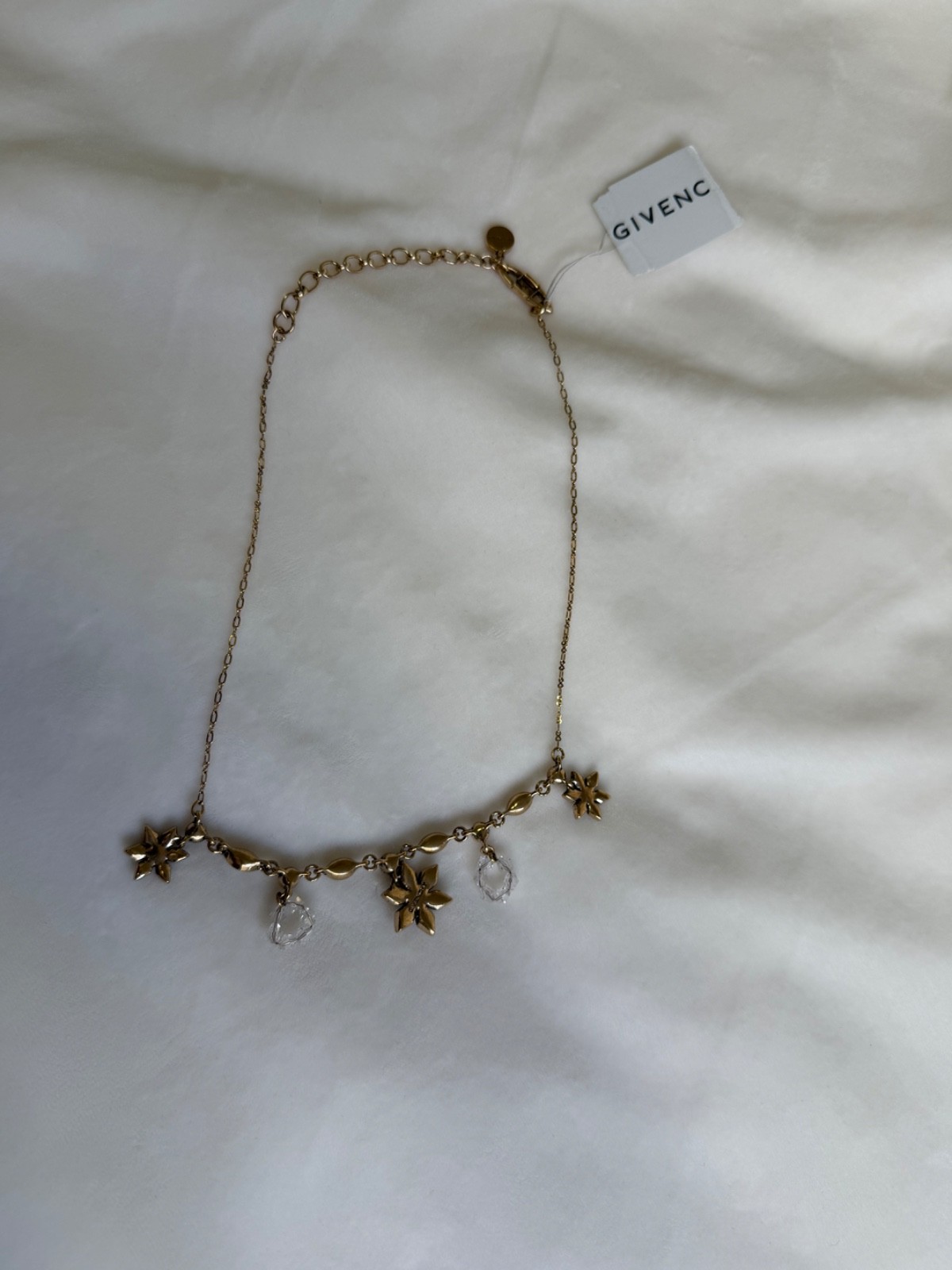 NWT Givenchy Gold-Tone Crystal Snowflake Cluster Necklace – 15″ to 17″